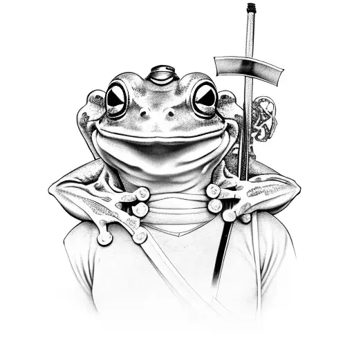 frog samurai with helmet and katana  tattoo design idea