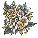 flower bouquet using November, March, January, August and July birth flowers tattoo design idea