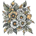 flower bouquet using November, March, January, August and July birth flowers tattoo design idea