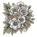 flower bouquet using November, March, January, August and July birth flowers tattoo design idea