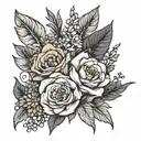 flower bouquet using November, March, January, August and July birth flowers tattoo design idea