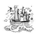 peter pan sobre ave fenix sobrevolando la ciudad tattoo design idea