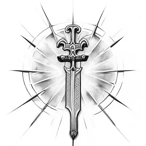 sword in the shape of a Christian Cross with nails by thr side tattoo design idea