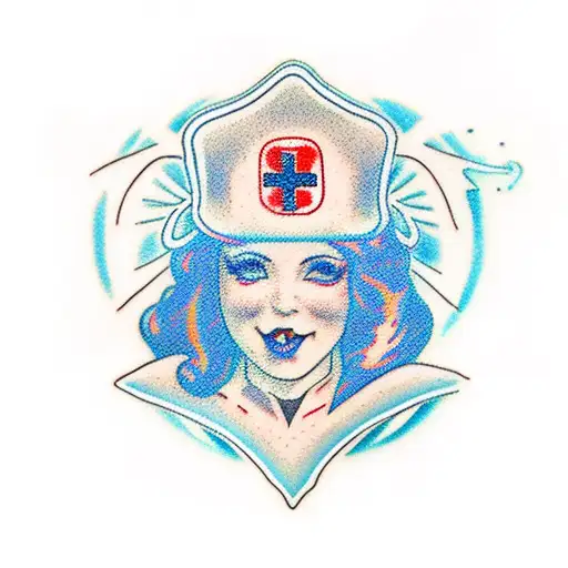 rays of light with nurse in the middle  tattoo design idea