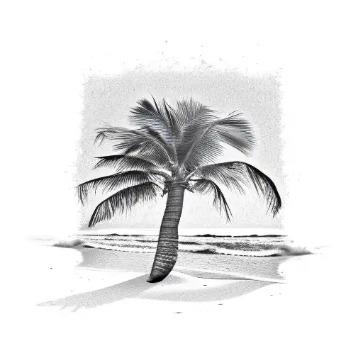 beach palm tree theme with cross in sand tattoo design idea