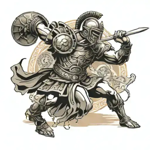 greek gladiator fighting with Colosseum merging tattoo design idea