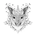 A whimsical blackwork tattoo of a cake decorated with animals and designer fashion elements. tattoo design idea