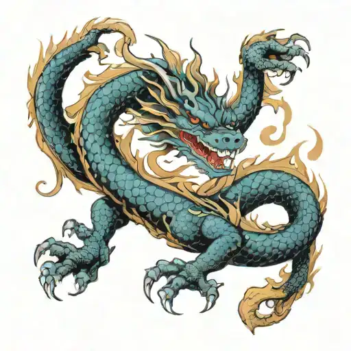 japan oriental dragon surrounded tattoo design idea