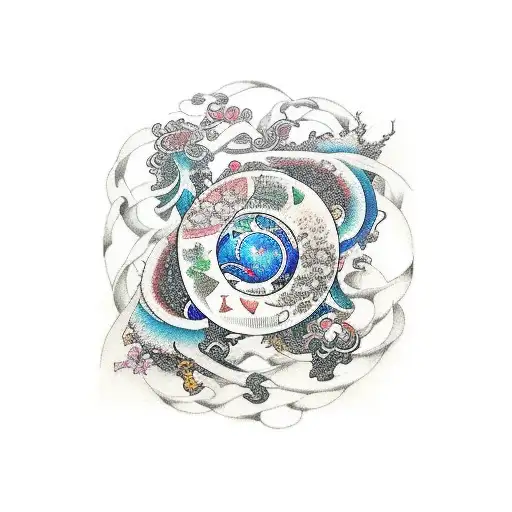 Zodiac signs intertwined with elements of nature tattoo design idea