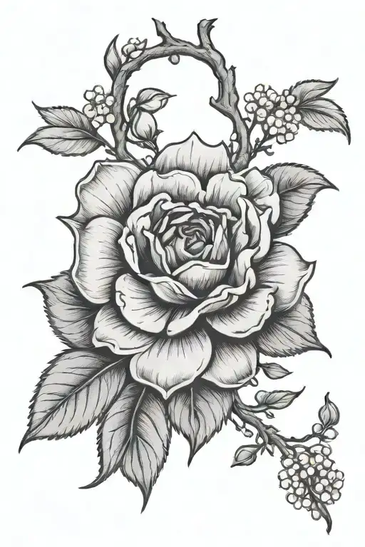 realistic tudor rose and plum blossom tattoo design idea