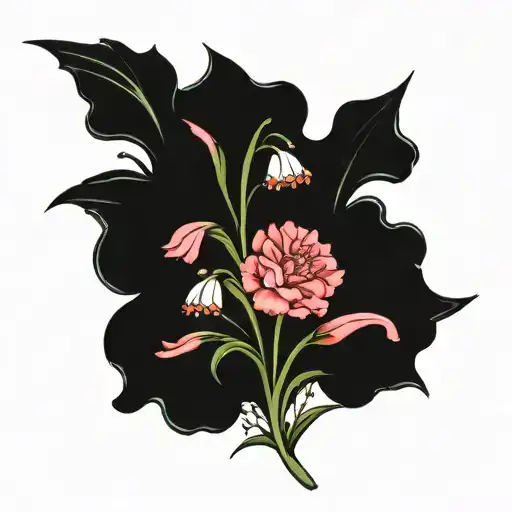 carnation, gladiolus, lily of the valley and daisy flowers together tattoo design idea