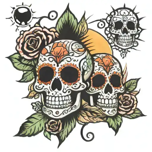 candy skull sublime sun setting tattoo design idea