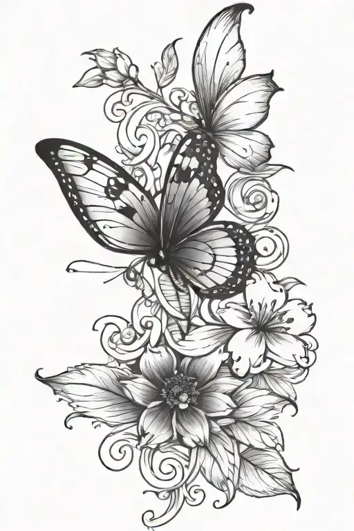 flower and butter fly tattoo design idea