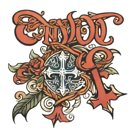Con Dio script with a cross intertwined tattoo design idea
