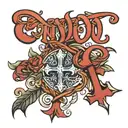 Con Dio script with a cross intertwined tattoo design idea