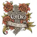 Con Dio script with a cross intertwined tattoo design idea