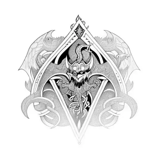 Ace of Spades with dragons and vikings tattoo design idea