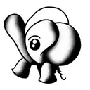 baby elephant and bubble bee fine lines outline tattoo design idea