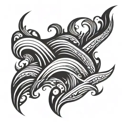 Four tidal waves flowing tattoo design idea