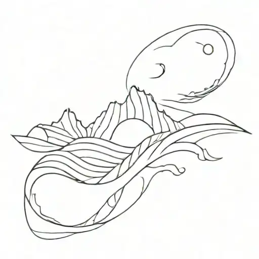 four tidal waves sunrise tattoo design idea