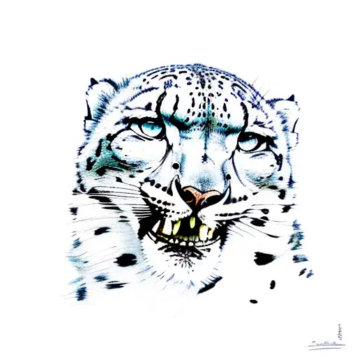 snow leopard biting tail tattoo design idea