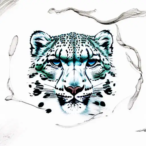 snow leopard in river with reflection tattoo design idea