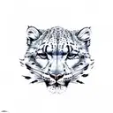 snow leopard biting tail tattoo design idea