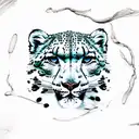 snow leopard in river with reflection tattoo design idea