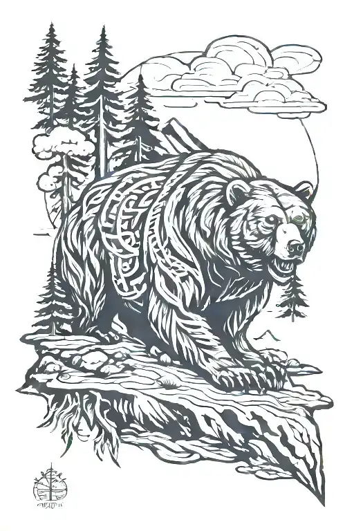 western, bear, mountain, leather tattoo design idea