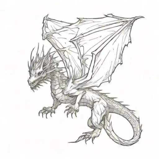 black destroyed dragon, crawling, spread wings, long tail, seen from top tattoo design idea