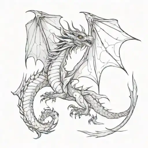 black dragon, crawling, spread damaged wings, long tail, tattoo seen from above  tattoo design idea