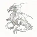 black destroyed dragon, crawling, spread wings, long tail, seen from above  tattoo design idea