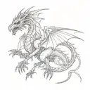 black destroyed dragon, crawling, spread wings, long tail, seen from above  tattoo design idea