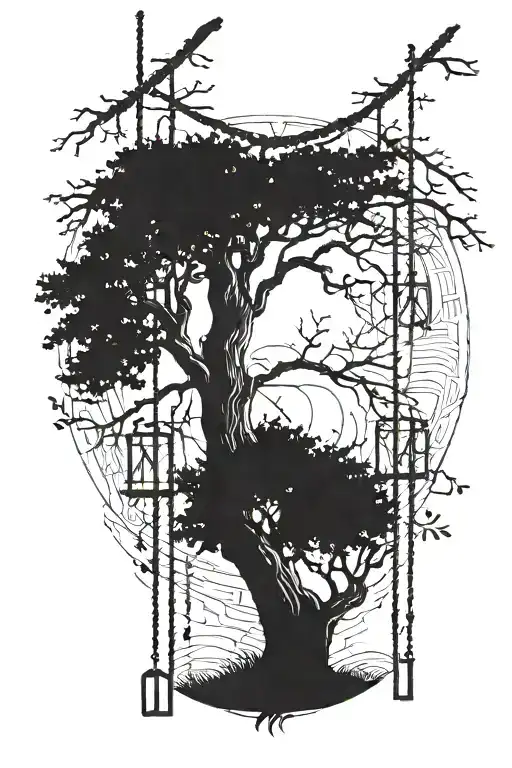 roman numerals for March 2 2019 above a tree with a rope swing tattoo design idea