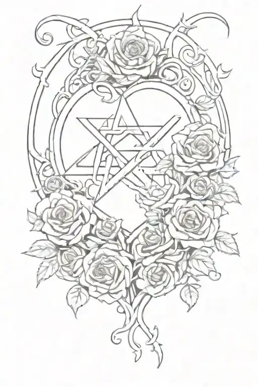 heartagram and the number 13 made vines and roses  tattoo design idea