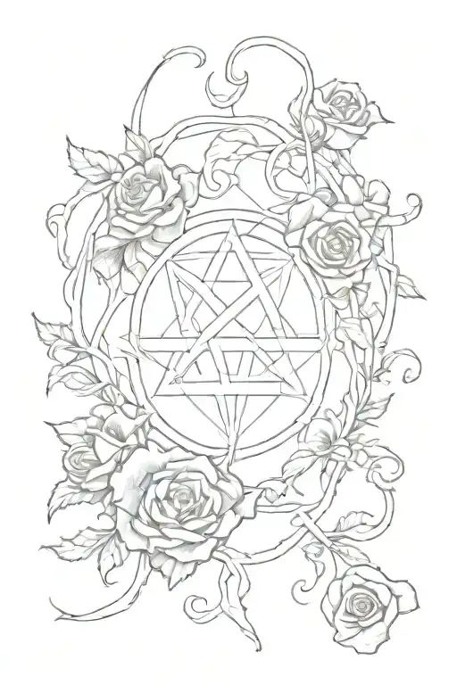 heartagram made vines and roses  tattoo design idea