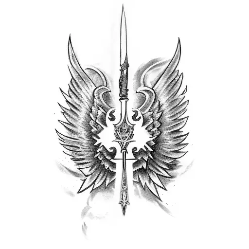 angel sword fire tattoo design idea