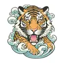 Irezumi tiger head emerging from waves and clouds tattoo design idea