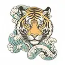 Irezumi tiger head emerging from waves and clouds tattoo design idea