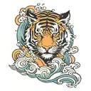 Irezumi tiger head emerging from waves and clouds tattoo design idea