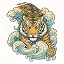 Irezumi tiger head emerging from waves and clouds tattoo design idea