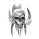 Raven feathers transforming into demon skulls tattoo design idea