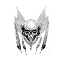 Raven feathers transforming into demon skulls tattoo design idea