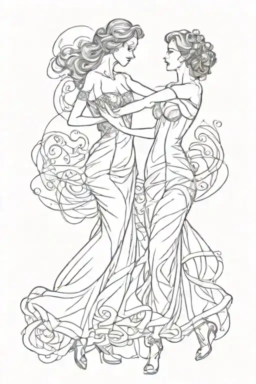 Two women ballroom dancing together tattoo design idea