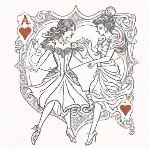 An ace of hearts playing card featuring two women ballroom dancing. tattoo design idea