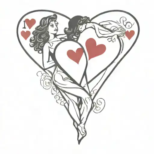 An ace of hearts playing card featuring two women ballroom dancing. tattoo design idea