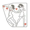 An ace of hearts playing card featuring two women ballroom dancing together. One young woman and one older woman. tattoo design idea