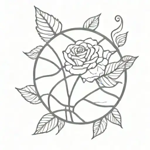basketball with rose leaves  tattoo design idea