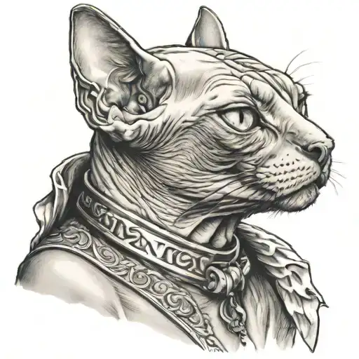 sphinx cat smoking a cigar tattoo design idea
