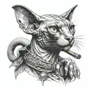 sphinx cat smoking a cigar tattoo design idea